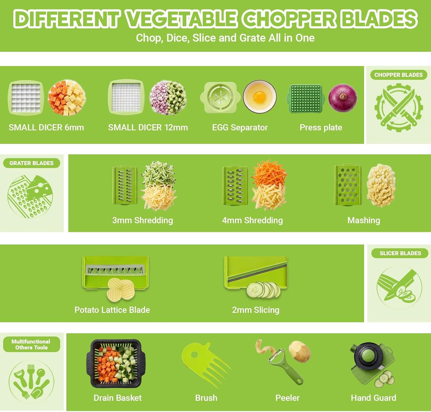 16 in 1 Vegetable Chopper,Vegetable Cutter Mandoline,Veg Chopper and Dicer with 1.2L Container & Draining Basket, Kitchen Multifunctional Mandoline Vegetable Slicer for Veggies,Onion,Garlic,Potatoes