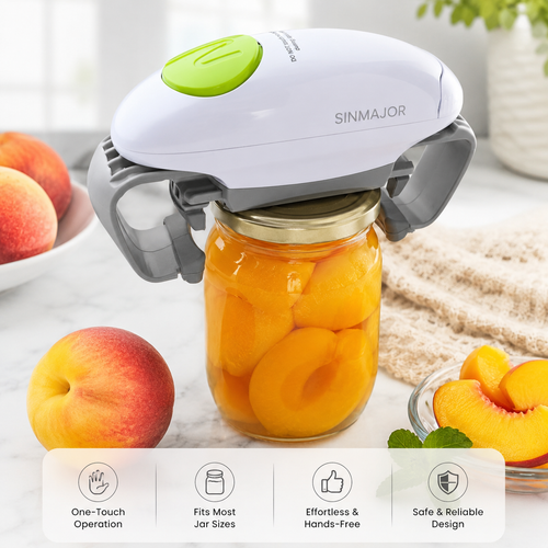 Effortless Electric Jar Opener - Automatic Solution for Seniors & Arthritis Relief, Fits Most Lid Sizes (White)