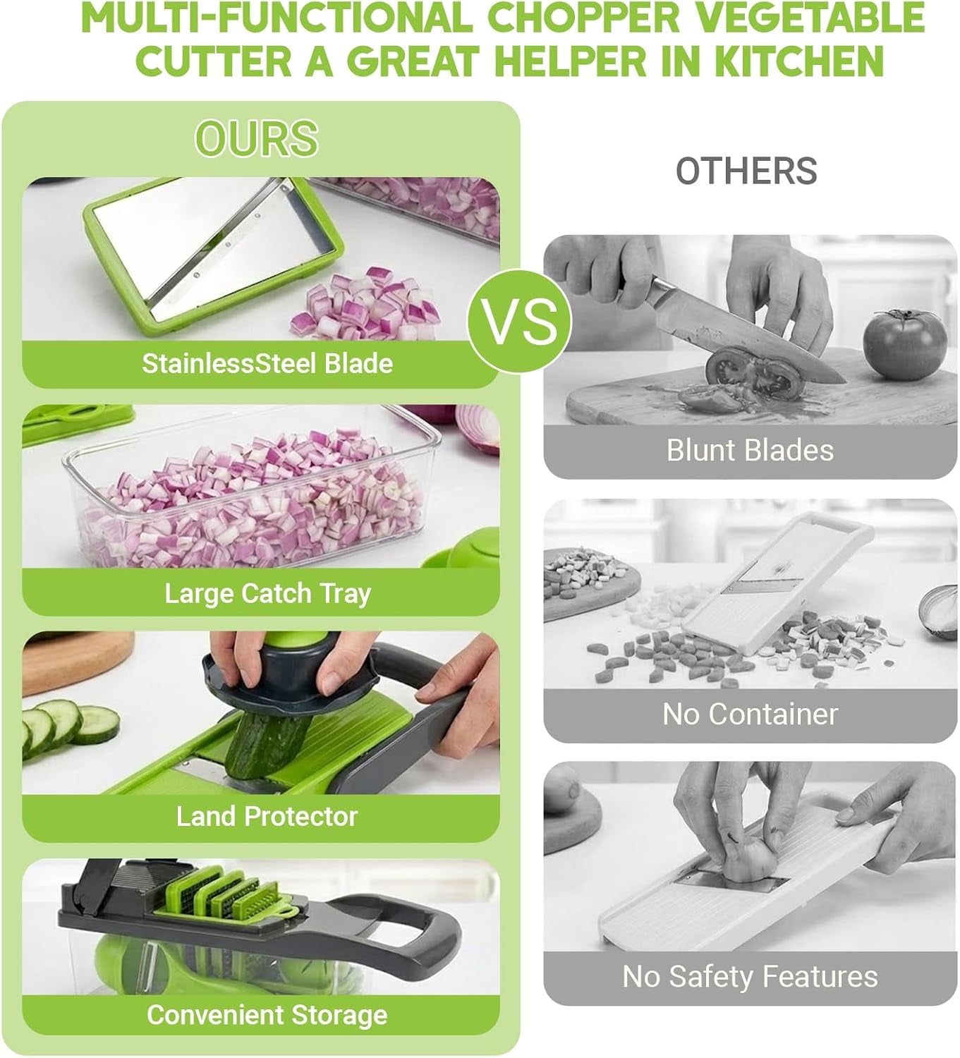 16 in 1 Vegetable Chopper,Vegetable Cutter Mandoline,Veg Chopper and Dicer with 1.2L Container & Draining Basket, Kitchen Multifunctional Mandoline Vegetable Slicer for Veggies,Onion,Garlic,Potatoes